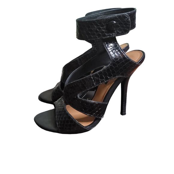 Ann Taylor Payton Leather Sandals 7 Black Ankle Strap Stiletto Heels Open Toe - Picture 2 of 8